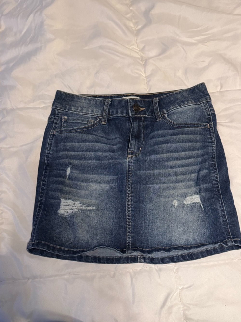 SO Washed Distressed Denim Mini Skirt - Blue